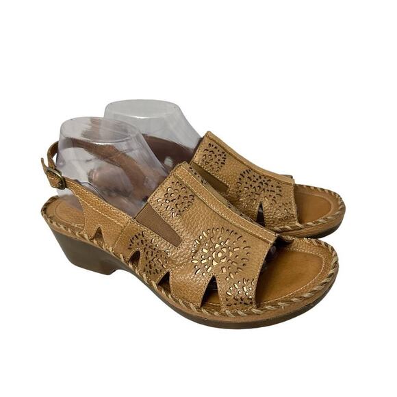 NWOB Women’s 11 B Polly Ray Slingback Brown Western Leather Wedge - Picture 3 of 14